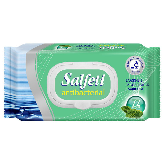 салфетки влажные SALFETI Antibacterial очищающие 72шт