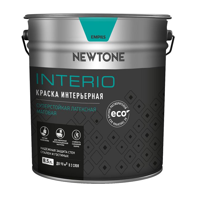 краска NEWTONE Interio суперстойкая интерьерная латексная матовая белая 8,5л, арт.4605365088623