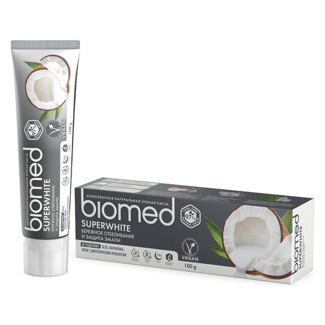 паста зубная BIOMED Superwhite Бережное отбеливание и укрепление эмали, 75 мл