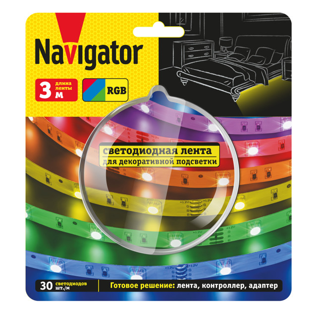 лента светодиодная NAVIGATOR 7,2Вт/м IP20 RGB 3м