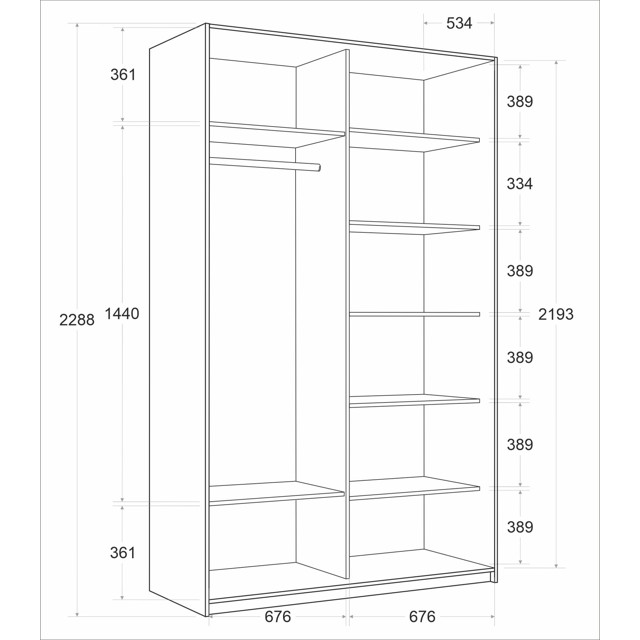 корпус шкафа-купе Прайм 1400х2300х570 TM-L Белый Снег/ЛДСП