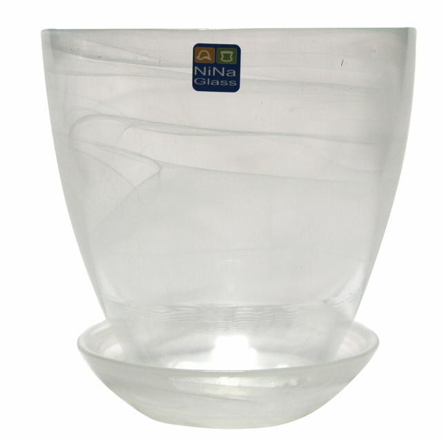 горшок с поддоном 0,85л d13см h12см белый прозрачный стекло