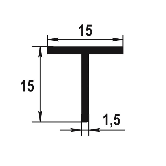 профиль алюминиевый Т-образный серебро 15х15х1,5х2000мм