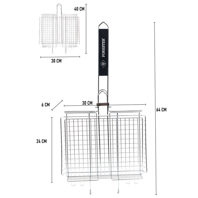 решетка гриль FORESTER MOBILE 24х30см универсальная сталь/дерево