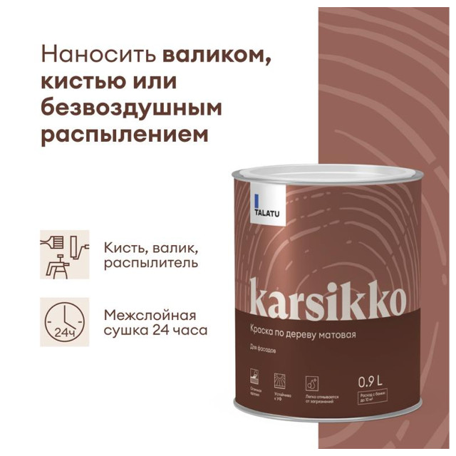 краска полиакриловая TALATU Karsikko База А по дереву для фасадов 0,9 л белая, арт.S1212001001