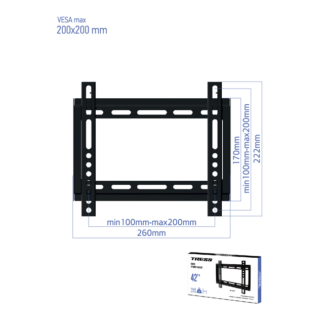 кронштейн TRESS WM 2022F VESA 75-200 до 40кг фикс/черн. для телевизора