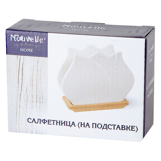 салфетница NOUVELLE HOME Naturel 11,5х6х11см на подставке фарфор, бамбук