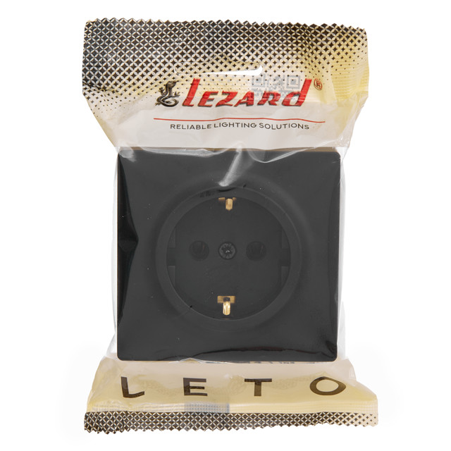 розетка 1 пост LEZARD Leto ПБТ с/з чёрный бархат