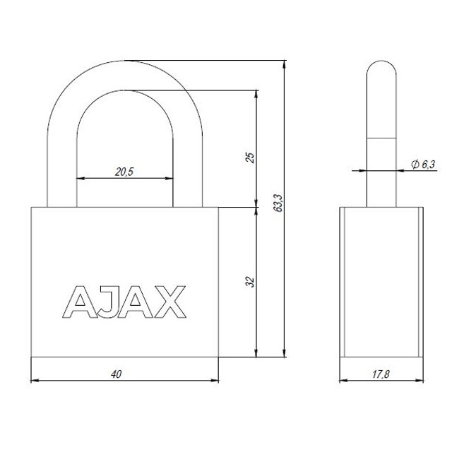 замок навесной AJAX PD-3040 3fin key 40мм открытый