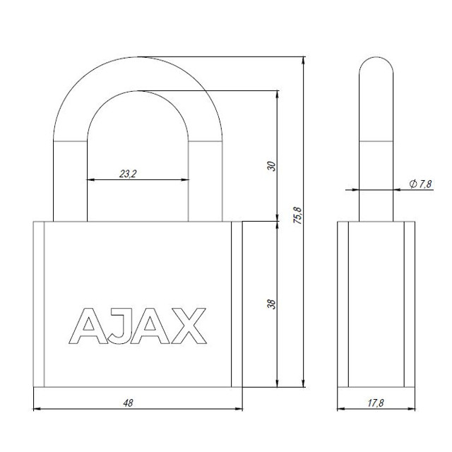 замок навесной AJAX PD-3050 3fin key 48мм открытый