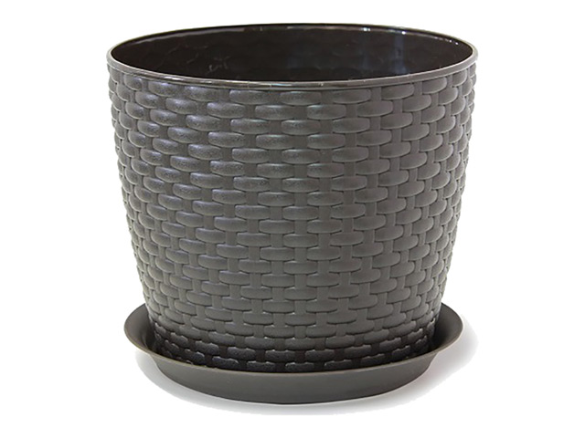 горшок с поддоном Ротанг 4,7л d21см h18см темно-коричневый пластик