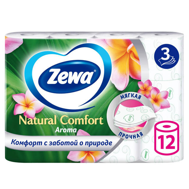 бумага туалетная ZEWA Natural Comfort Aroma 12шт в уп. 3-слойные 132 листа парфюмированная