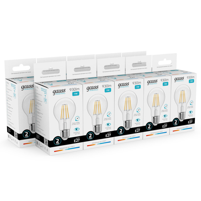 лампа филаментная GAUSS Filament Elementary 11Вт Е27 LED 930Лм 4100К груша