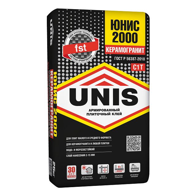 клей плиточный UNIS 2000 высокопрочный 25кг