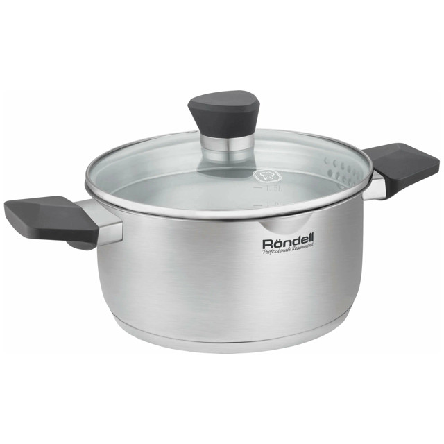 кастрюля RONDELL Strike Grey Ultra 2,8л 20см нерж.сталь стеклянная крышка индукция