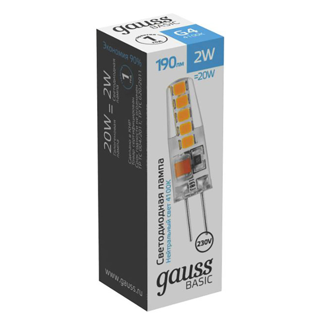 лампа GAUSS Basic G4 2Вт LED 190Лм 4100K силикон