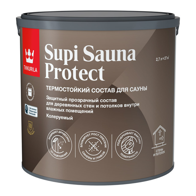 состав для сауны TIKKURILA Supi Sauna Protect 2,7л бесцветный, арт.700014051