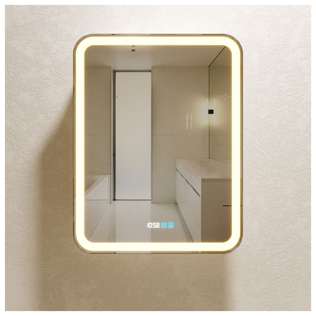 шкаф зеркальный для ванной Silver Mirrors Фиджи с часами 60 см