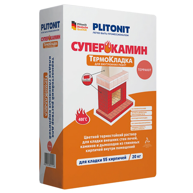 смесь огнеупорная ПЛИТОНИТ Супер Камин Термо Кладка для облицовки печей 20кг терракот