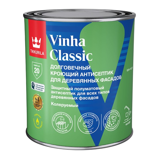 антисептик кроющий TIKKURILA Vinha Classic 0,9л белый, арт.700014053