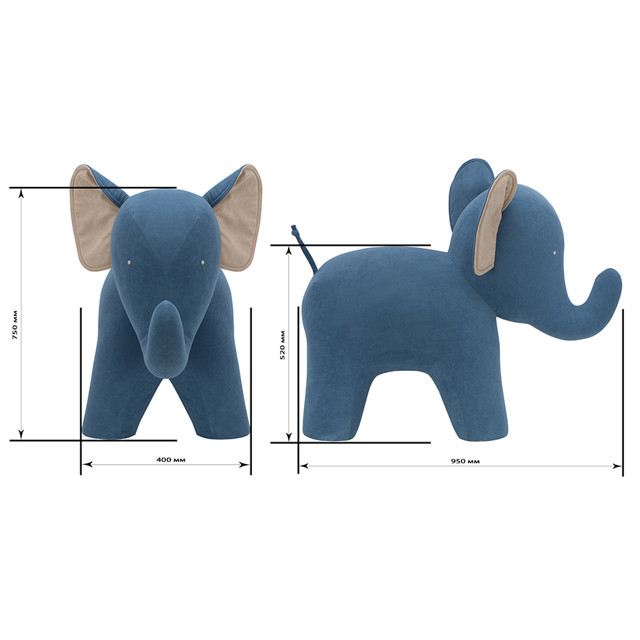 пуф Leset Elephant 400x950x750мм синий/белый