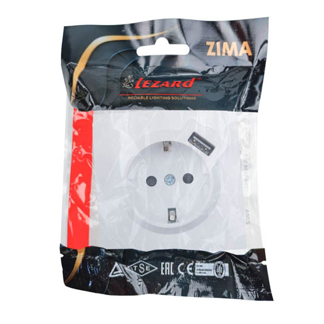 розетка 1 пост LEZARD Zima с/з + USB разъём белый