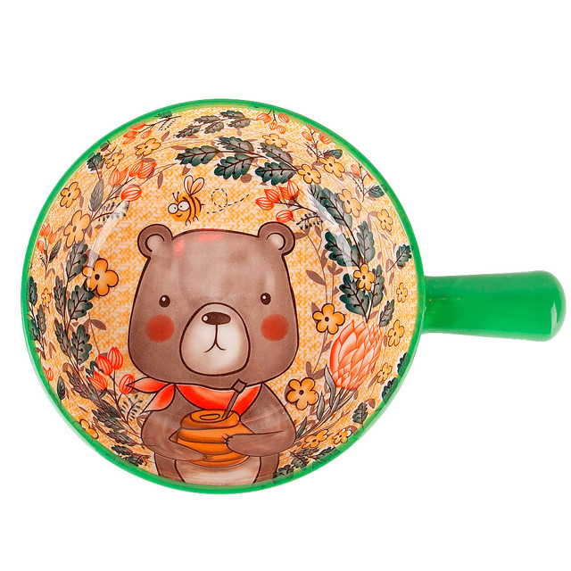 блюдо для запекания NOUVELLE HOME Kawaii Forest Bear 22х16х5,5см 0,65л круглое с ручкой фарфор