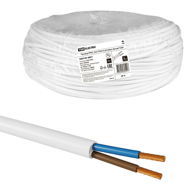 кабель ПРКС TDM ELECTRIC 2х0,75 N 0,38 20м белый