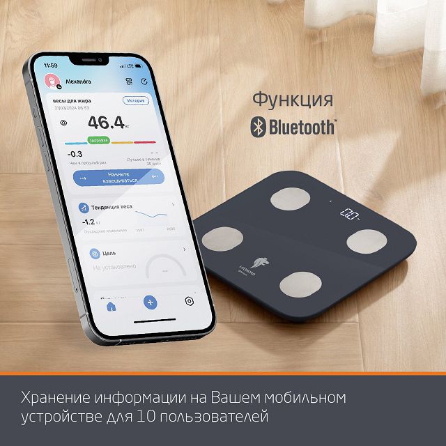 весы напольные LEONORD LE-1216 стекло до 180кг диагностические черный