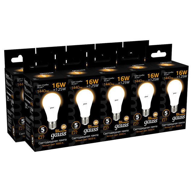 лампа GAUSS 16Вт E27 LED 1440Лм 3000K A60 груша