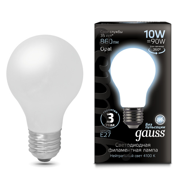 лампа филаментная GAUSS 10Вт LED Е27 860Лм LED 4100К milky А60