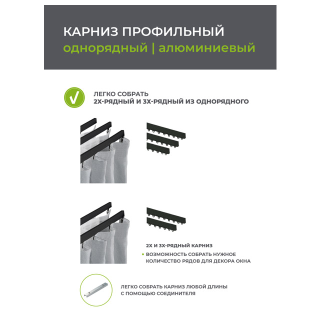карниз 1-рядный ARTTEX Facile профильный 160см черный, арт.152.430