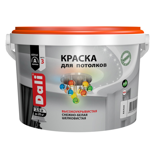 краска DALI для потолков белая акриловая 2,5 л, арт.20900