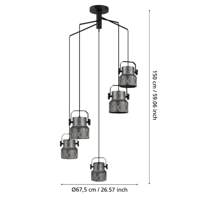 люстра подвесная EGLO Hilcott 5х40Вт E27 сталь черный