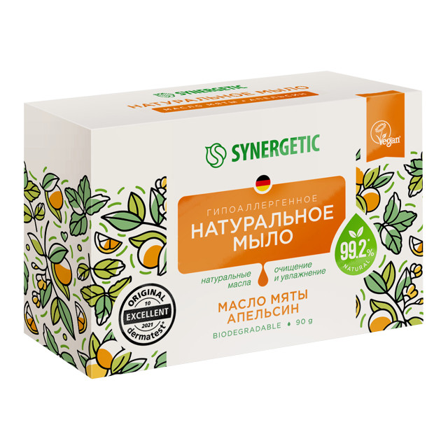 мыло SYNERGETIC Масло мяты и Апельсин 90г