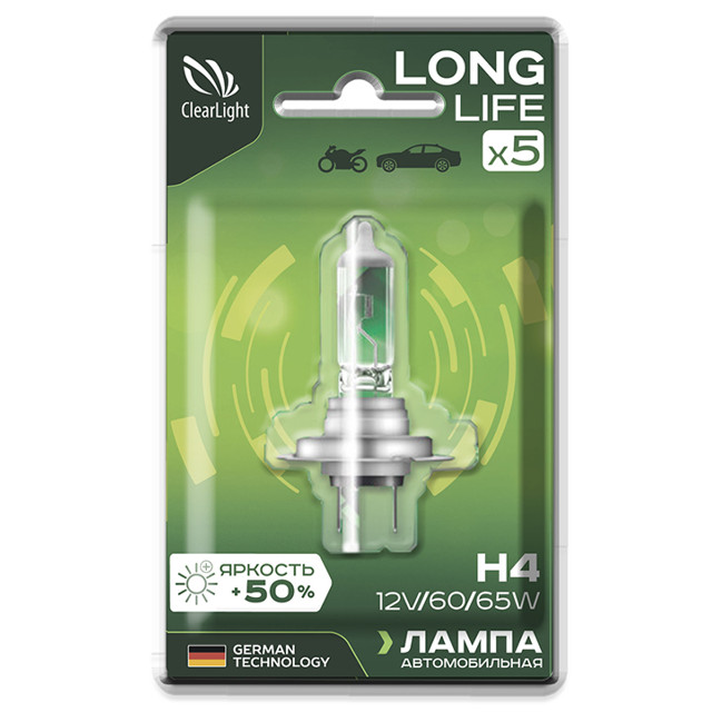 лампа CLEARLIGHT H4 LongLife 12В 55Вт 1шт