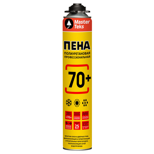 пена монтажная MASTERTEKS PRO 70+ всесезонная профессиональная 890мл, арт.9413295