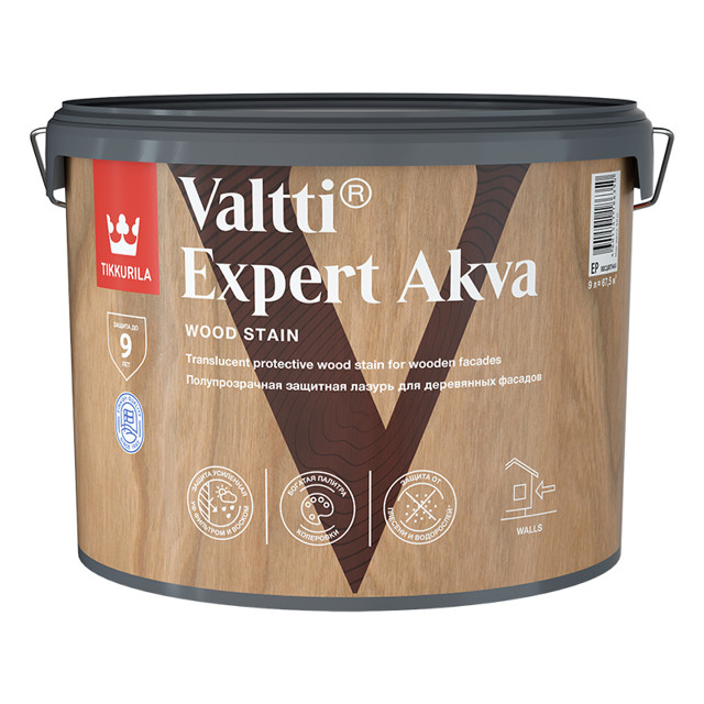 средство деревозащитное TIKKURILA Valtti Expert Akva база EP 9л бесцветное, арт.700009575