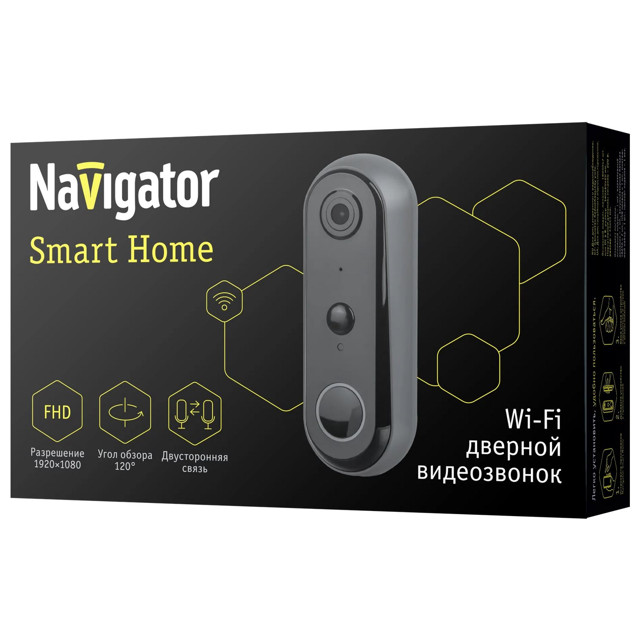 видеозвонок NAVIGATOR умный с датчиком движения IP54 WiFi черный