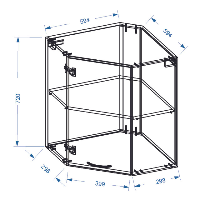 шкаф навесной угловой Прага 600х600x720мм 1 дверь МДФ/ЛДСП