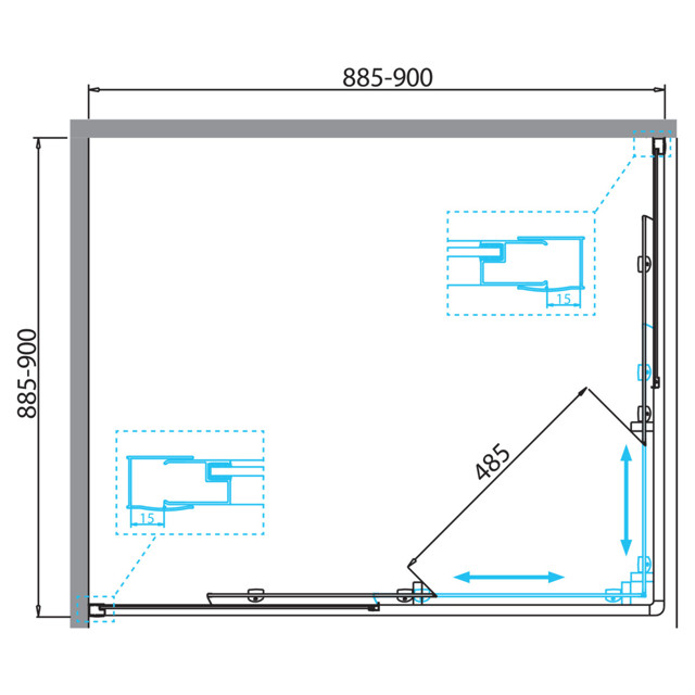 ширма душевая BELBAGNO Due 90x90x195см квадрат хром без поддона