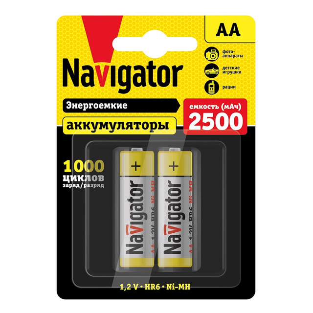 аккумуляторы NAVIGATOR АА NiMH 2500Ма/Ч блистер 2шт