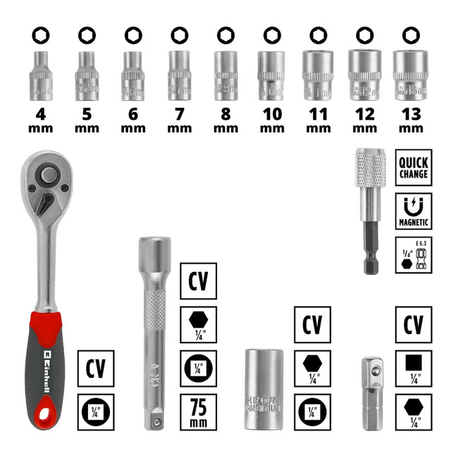 набор бит и головок EINHELL 37 предметов с держателем и ключом