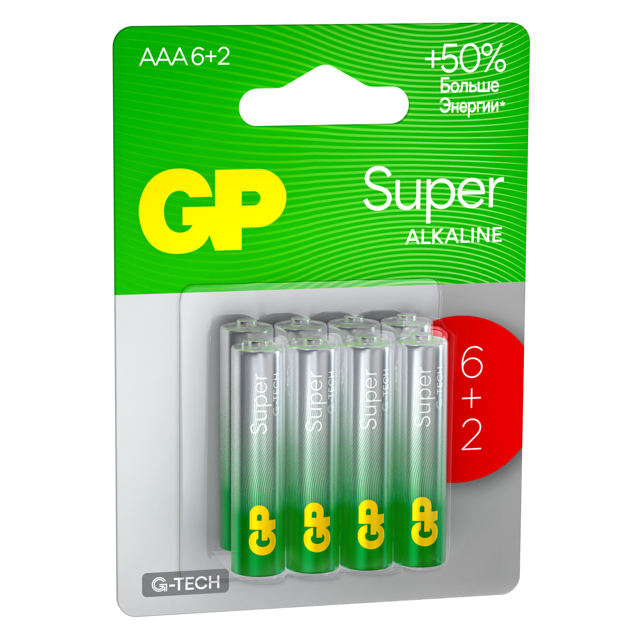 батарейка GP Batteries Super G TECH 1,5 В LR03 AAA 8 шт