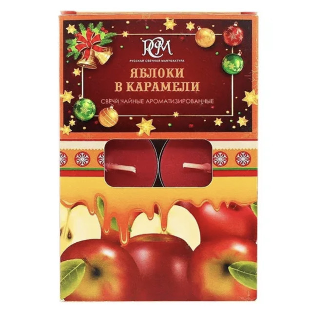 свечи чайные PCM 6шт 3,9х1,2см 3ч/г аромат яблоки в карамели