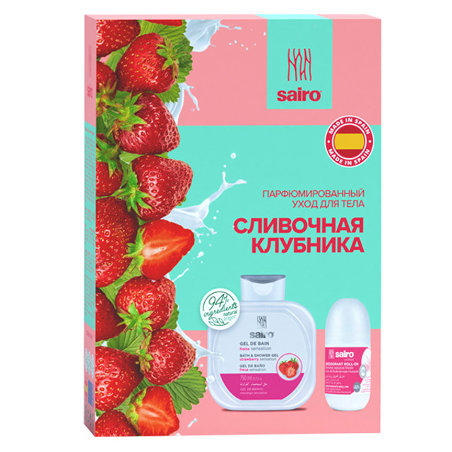 набор SAIRO Сливочная Клубника: гель для душа 750мл, дезодорант 50мл ролик