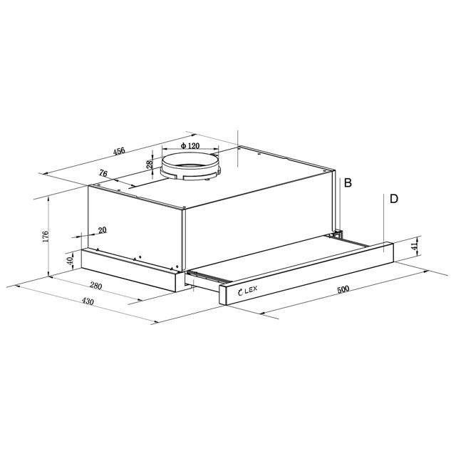 вытяжка встроенная LEX Hogan 500 Inox, 50см, 550 куб, нержавеющая сталь