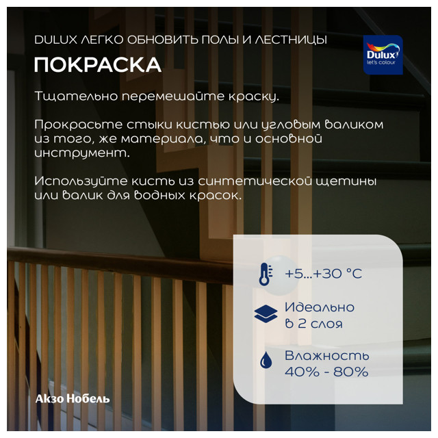 краска в/д DULUX Полы и Лестницы база BC 0,75л бесцветная арт.5327426