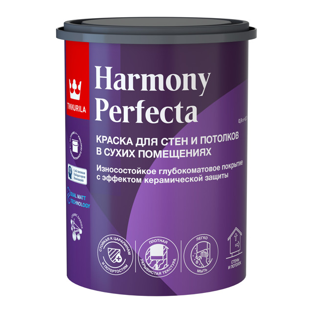 краска акриловая TIKKURILA Perfecta для стен и потолков база C 0,9л бесцветная, арт.700010601