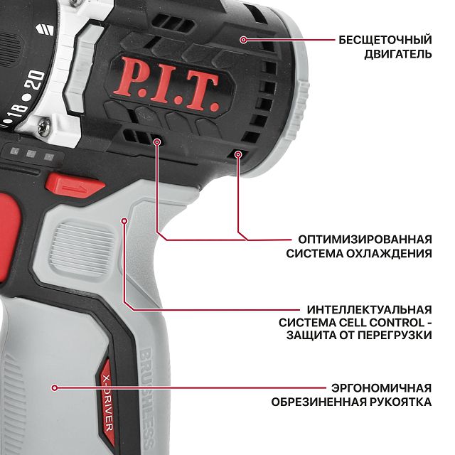 дрель-шуруповерт P.I.T. PBM12K-10B/2 35Нм 12В Li-Ion 1,5Ач 2АКБ